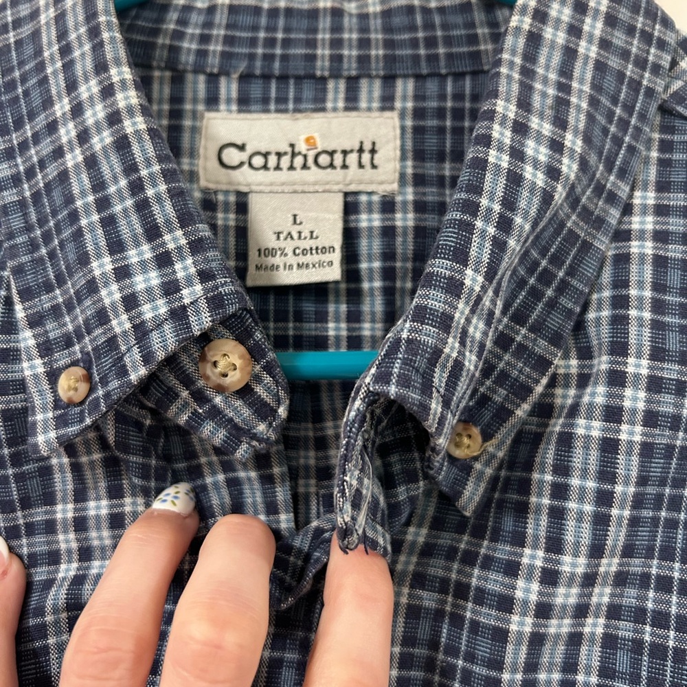 Vintage Carhartt Men’s Blue Plaid Button-Down Shirt